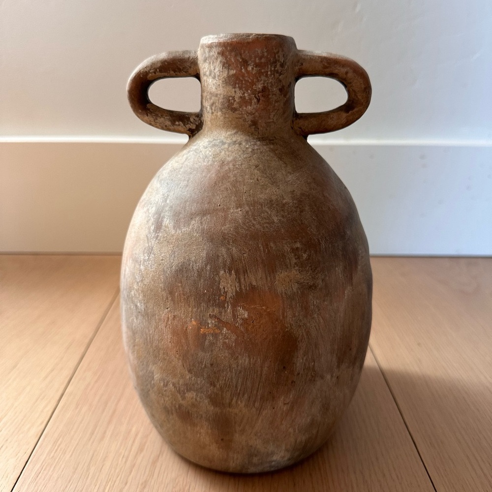 NWOT Rustic Double-Handled Terracotta Vase in Warm Brown
